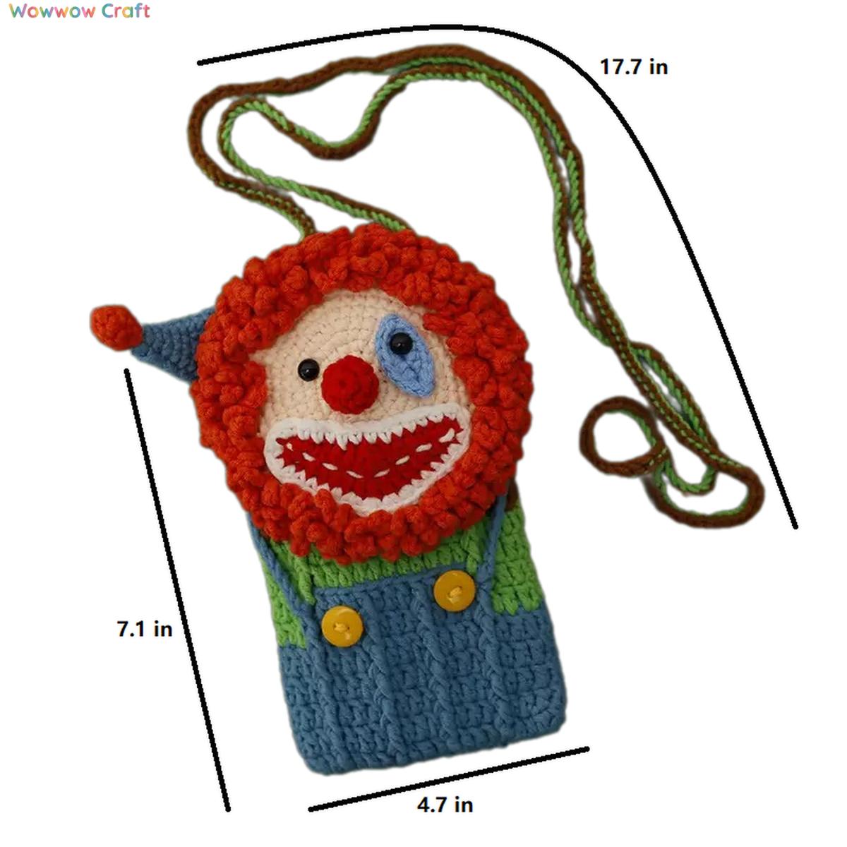 Mini Bags,Handmade Crochet Bags,Clown Hand Crocheted Phone Bag - Hand Crocheted Mini Bag